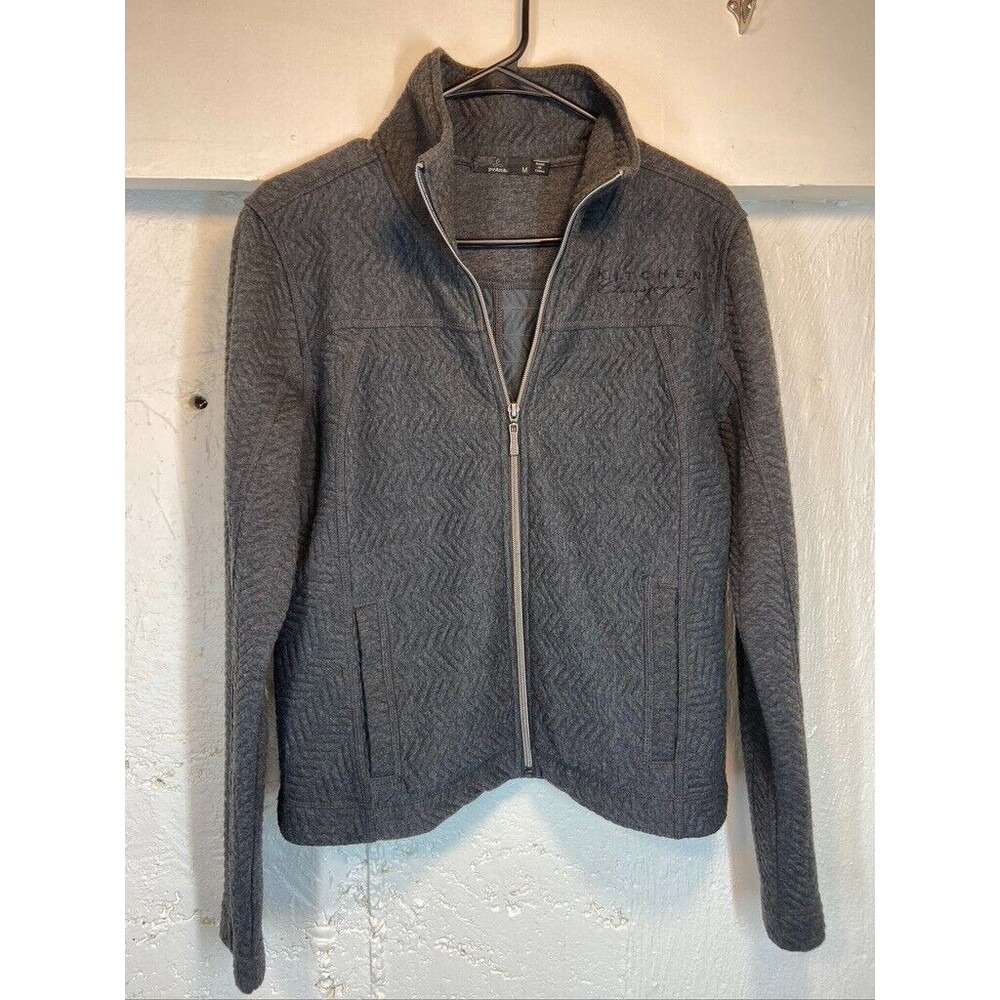 PRANA WOMENS MED FULL ZIP GRAY TEXTURED FLEECE JACKET 1321